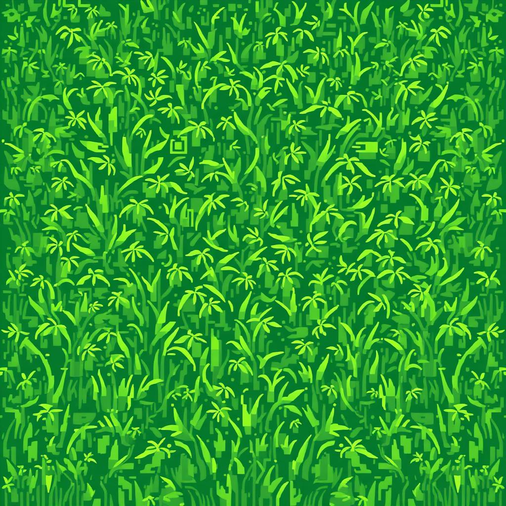 A front view of a lawn depicted in pixel art style. The image should show the texture and detail of the grass.