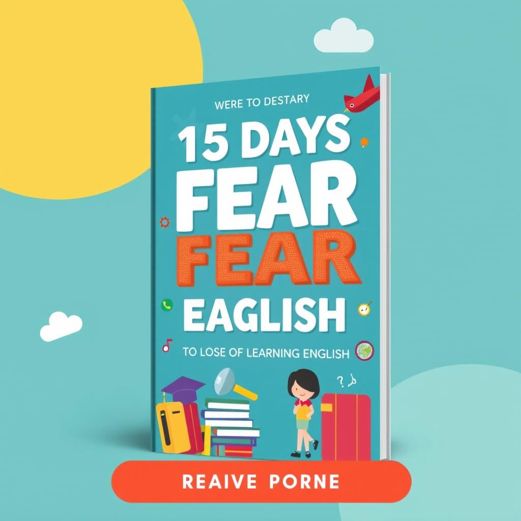 Create an ebook cover with the title '15 Days to Lose the Fear of Learning English'