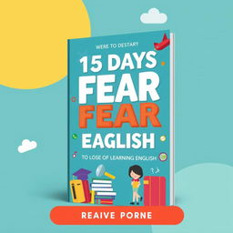 Create an ebook cover with the title '15 Days to Lose the Fear of Learning English'