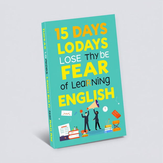 Create an ebook cover with the title '15 Days to Lose the Fear of Learning English'