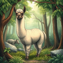 A detailed illustration of a paca in a natural forest setting