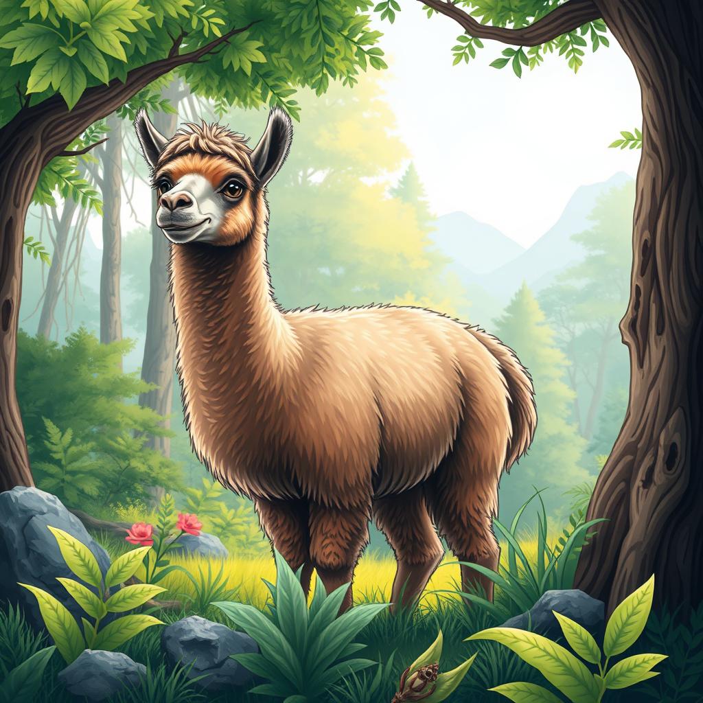 A detailed illustration of a paca in a natural forest setting