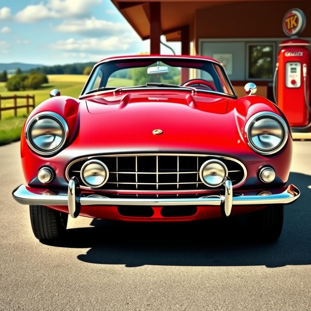 Create an image of a classic 1960s sports car with a sleek, aerodynamic design