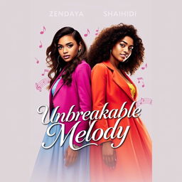 Create a movie poster featuring Zendaya and Yara Shahidi for a musical film titled 'Unbreakable Melody'