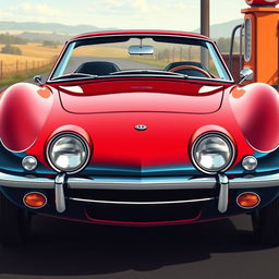 Create an image of a classic 1960s sports car with dual round headlights