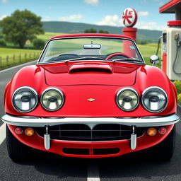 Create an image of a classic 1960s sports car with dual round headlights