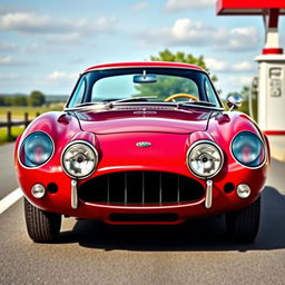 Create an image of a classic 1960s sports car with dual round headlights