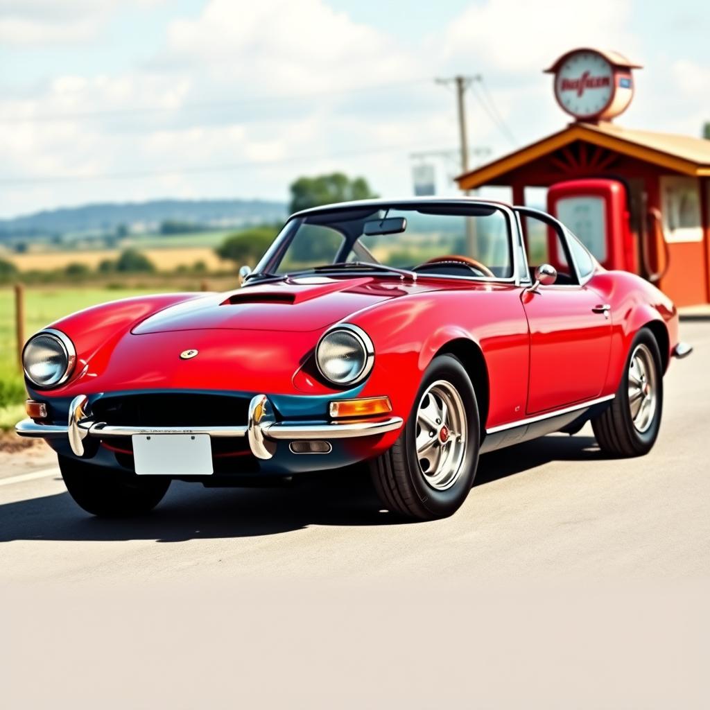 Create an image of a classic 1960s sports car with dual round headlights