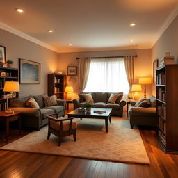 A cozy living room with comfortable couches and chairs arranged around a coffee table