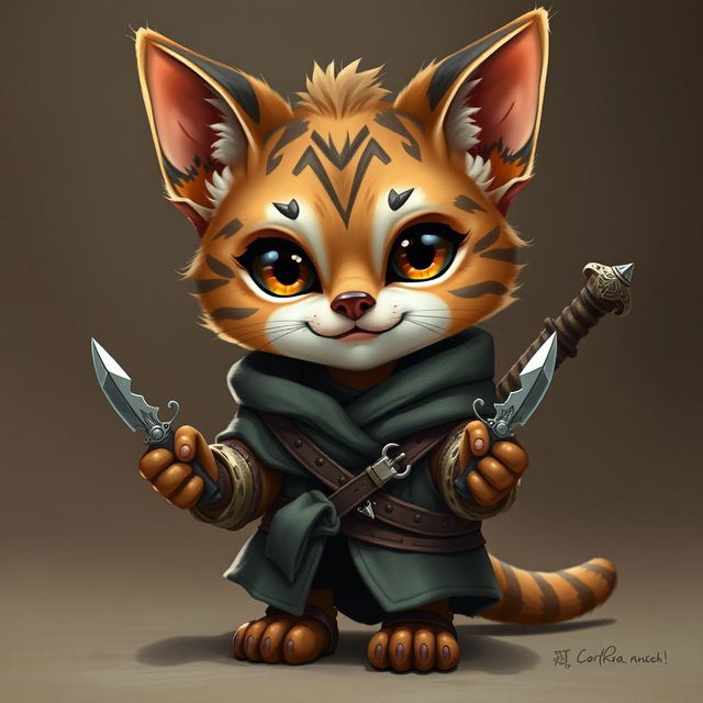 Create an adorable and realistic Tabaxi rogue character from Dungeons & Dragons