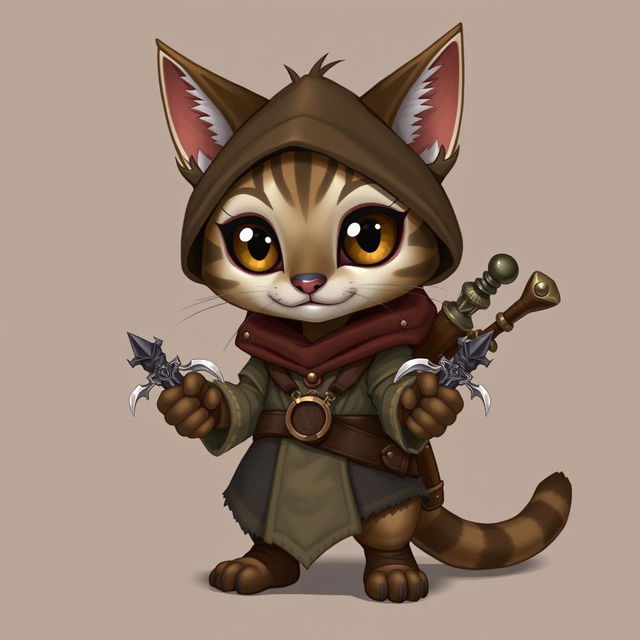 Create an adorable and realistic Tabaxi rogue character from Dungeons & Dragons