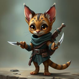 Create an adorable and realistic Tabaxi rogue character from Dungeons & Dragons