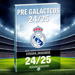 Create an ebook cover design for a book titled 'Pre Galacticos 24/25' about Real Madrid matches in the season 2024/2025