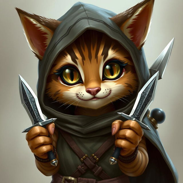 Create an adorable and realistic Tabaxi rogue character from Dungeons & Dragons