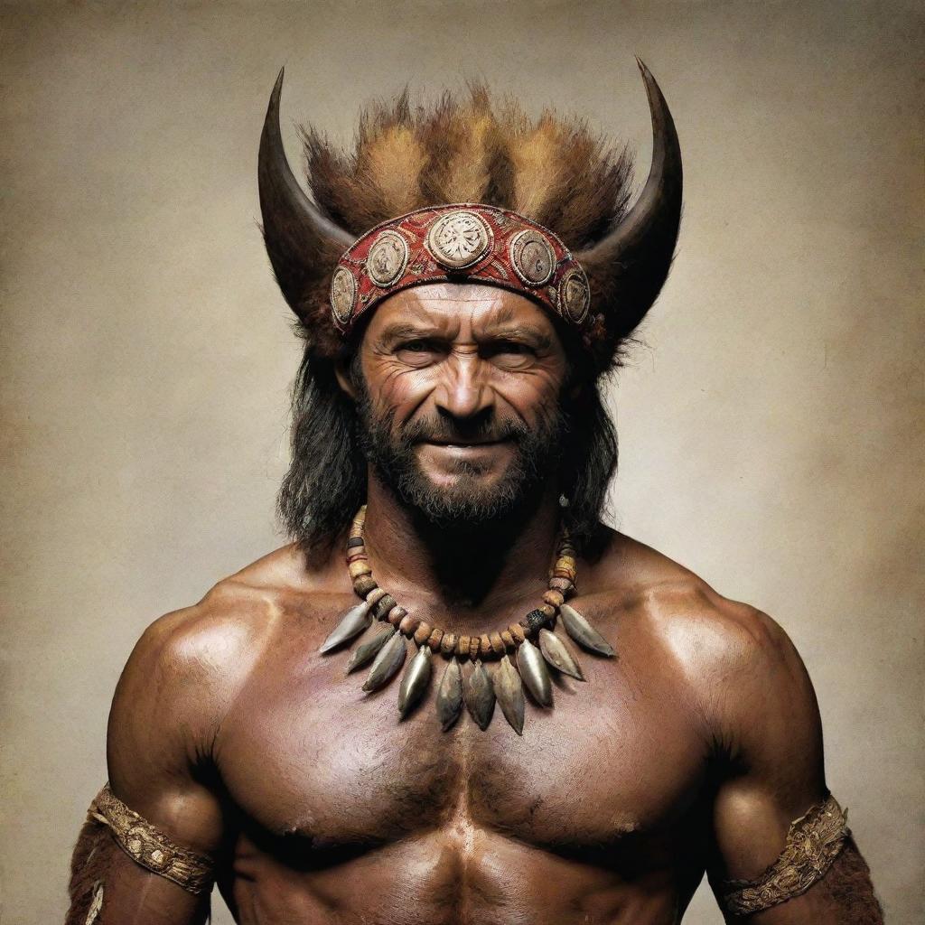 A depiction of Wolverine as if he originated from Western Highlands Province of Papua New Guinea, adorned in traditional costume with unique cultural symbols and elements.