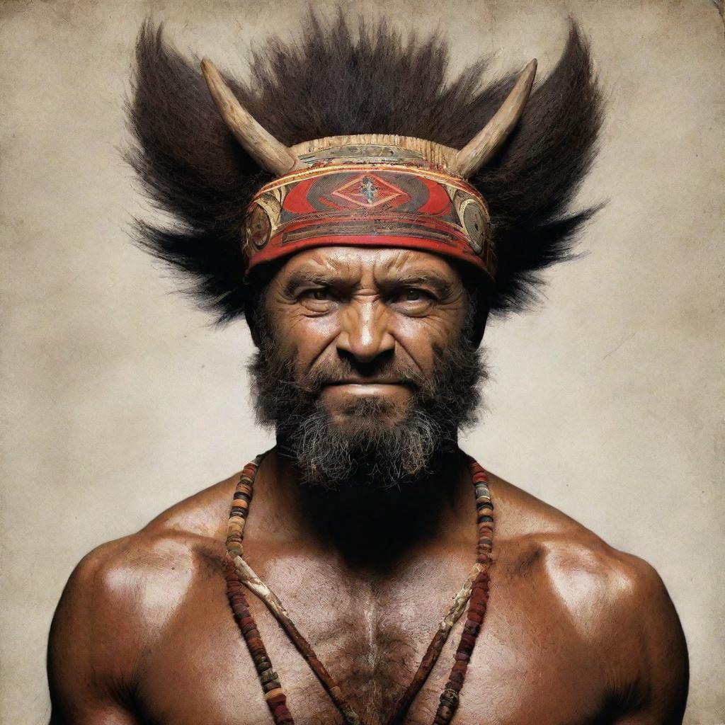 A depiction of Wolverine as if he originated from Western Highlands Province of Papua New Guinea, adorned in traditional costume with unique cultural symbols and elements.