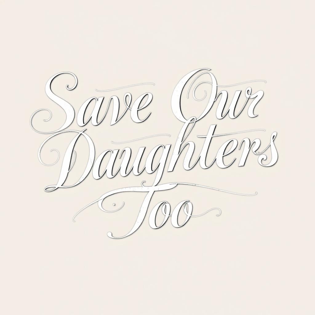 A beautifully written calligraphy piece that spells out 'Save Our Daughters Too'
