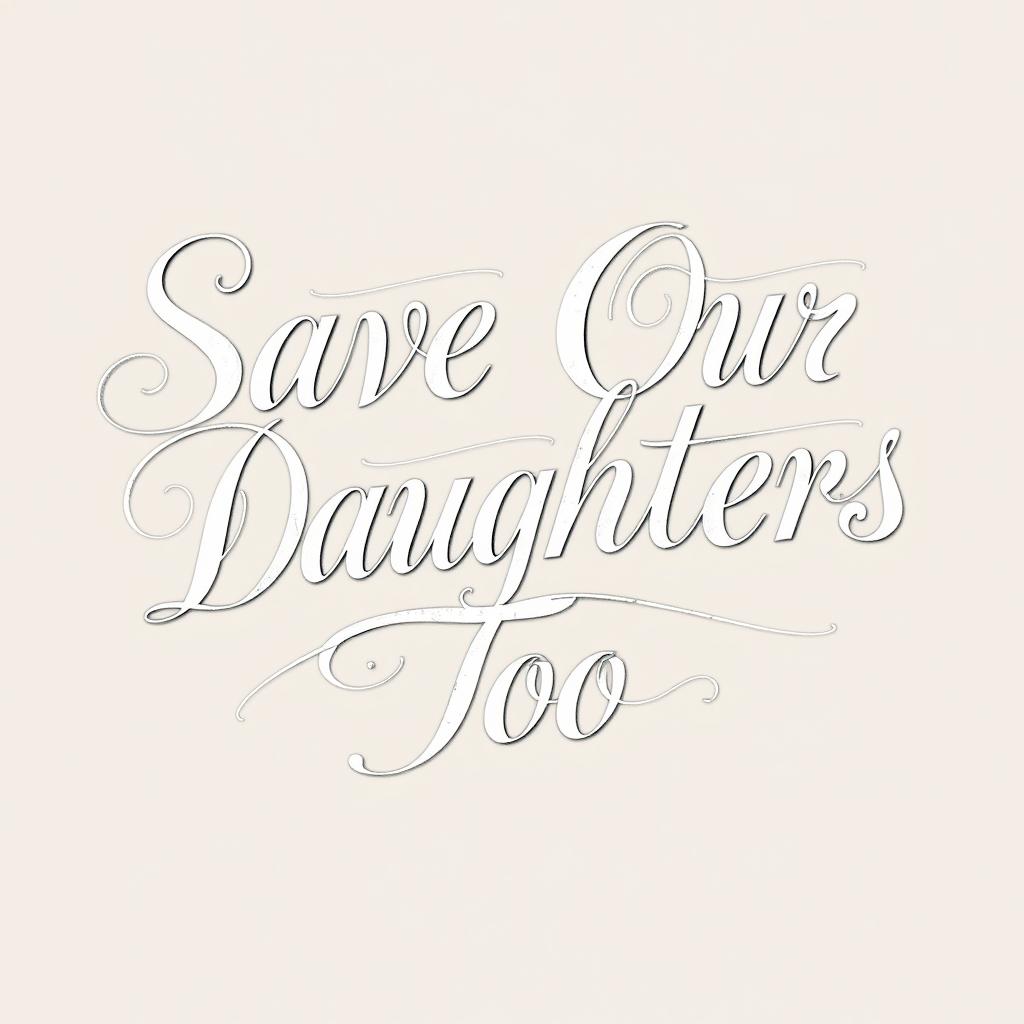 A beautifully written calligraphy piece that spells out 'Save Our Daughters Too'