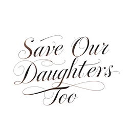 A beautifully written calligraphy piece that spells out 'Save Our Daughters Too'