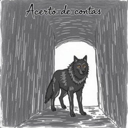 A hand-drawn image of a wolf in a poorly lit alley, rendered in black and white