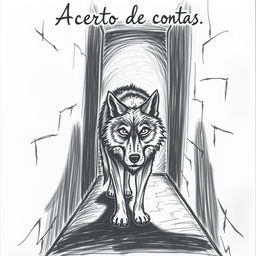 A hand-drawn image of a wolf in a poorly lit alley, rendered in black and white