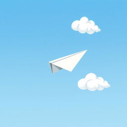 A detailed illustration of a paper plane flying through a clear blue sky with a few fluffy white clouds