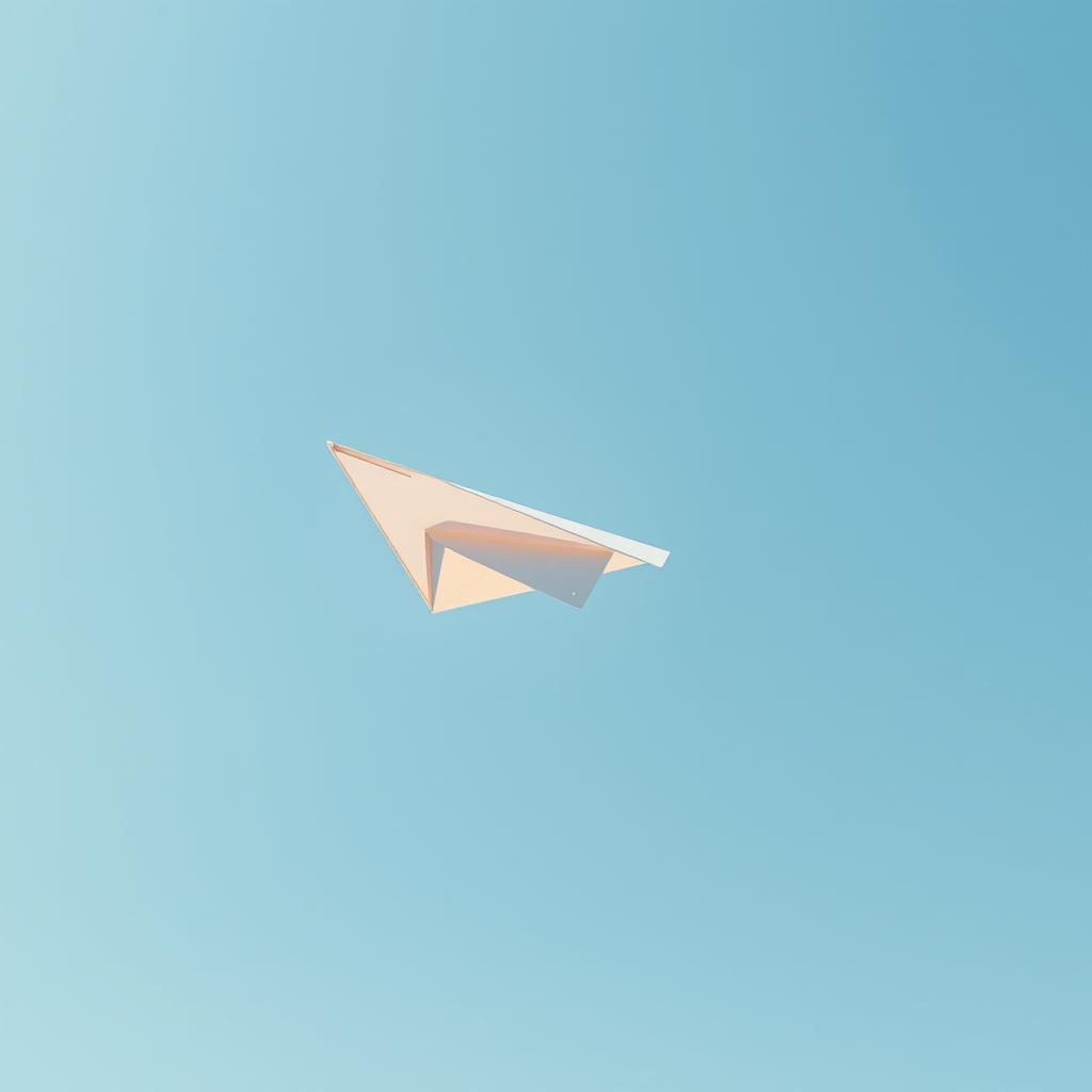 A paper plane caught in turbulence with a clear, sunny sky as the background