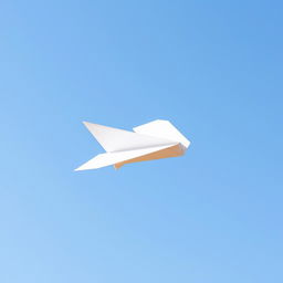 A paper plane caught in turbulence with a clear, sunny sky as the background