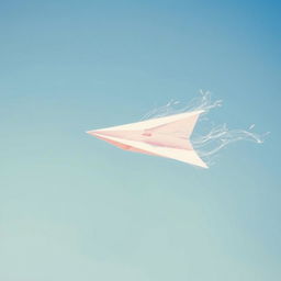 A paper plane caught in turbulence with a clear, sunny sky as the background