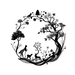 An abstract black and white illustration depicting the cycle of life