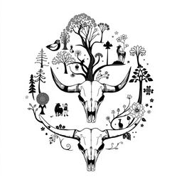 An abstract black and white illustration depicting the cycle of life