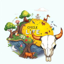 A vibrant and detailed illustration depicting the cycle of life, showing various stages from birth to old age