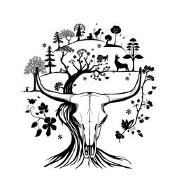 An abstract black and white illustration depicting the cycle of life