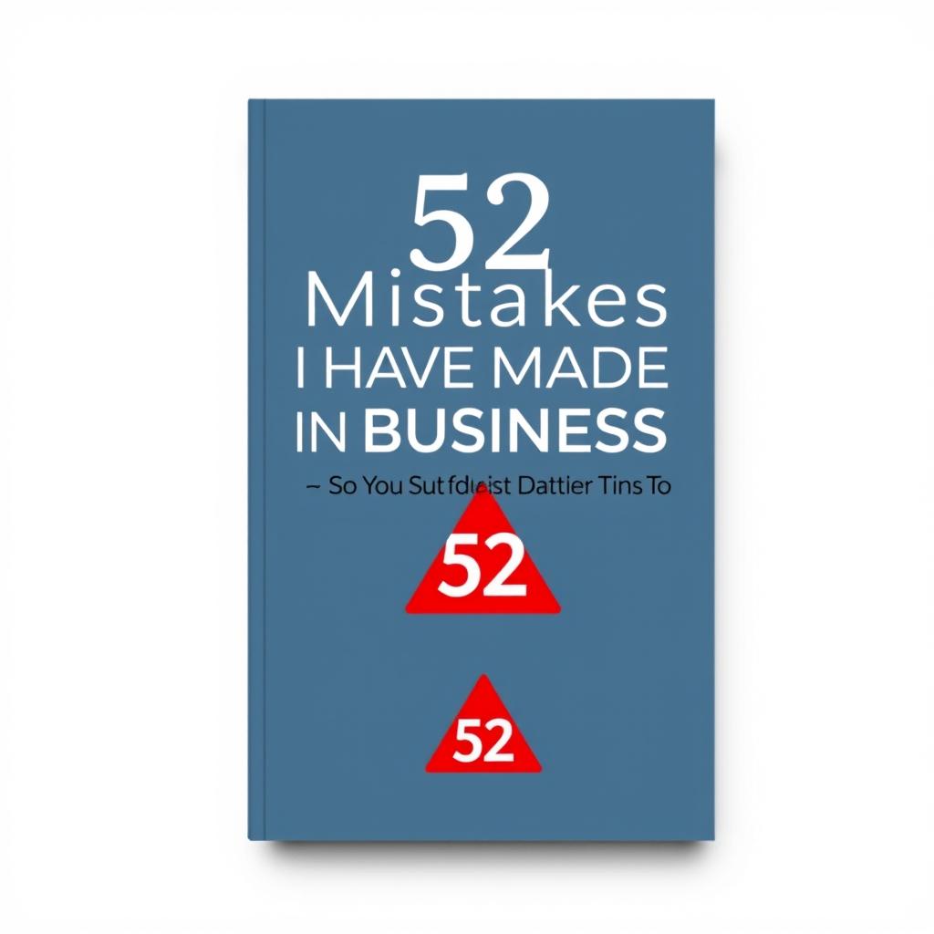 Create a sophisticated and professional book cover for a business-themed book titled '52 Mistakes I Have Made in Business So You Don't Have To'