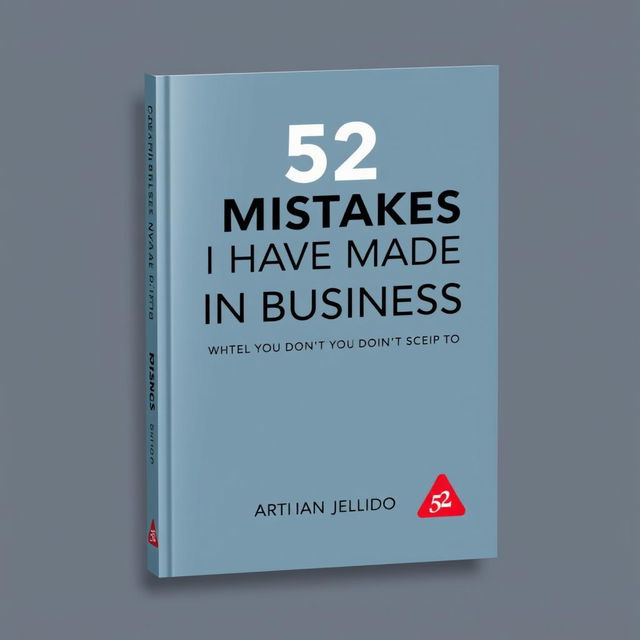 Create a sophisticated and professional book cover for a business-themed book titled '52 Mistakes I Have Made in Business So You Don't Have To'