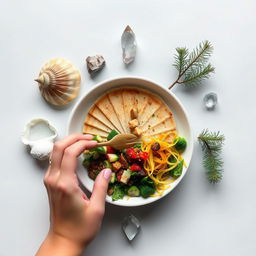 A harmonious scene that embodies conscious eating, nature, and the golden ratio