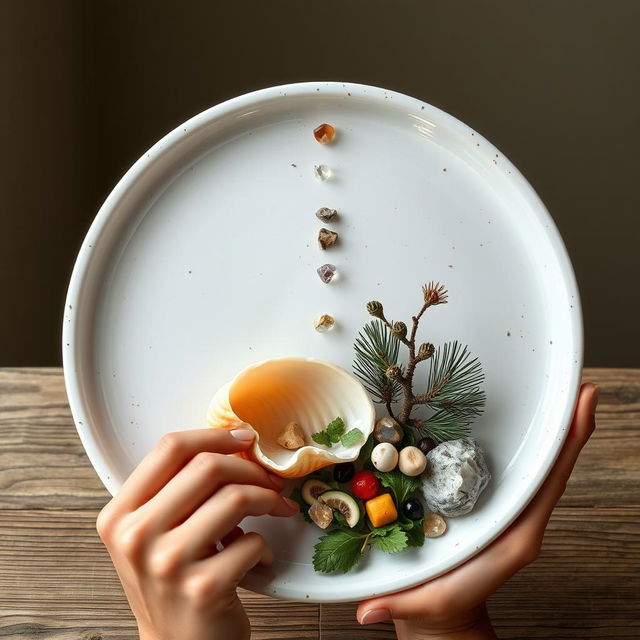 A balanced scene that captures the essence of conscious eating, nature, and the golden ratio