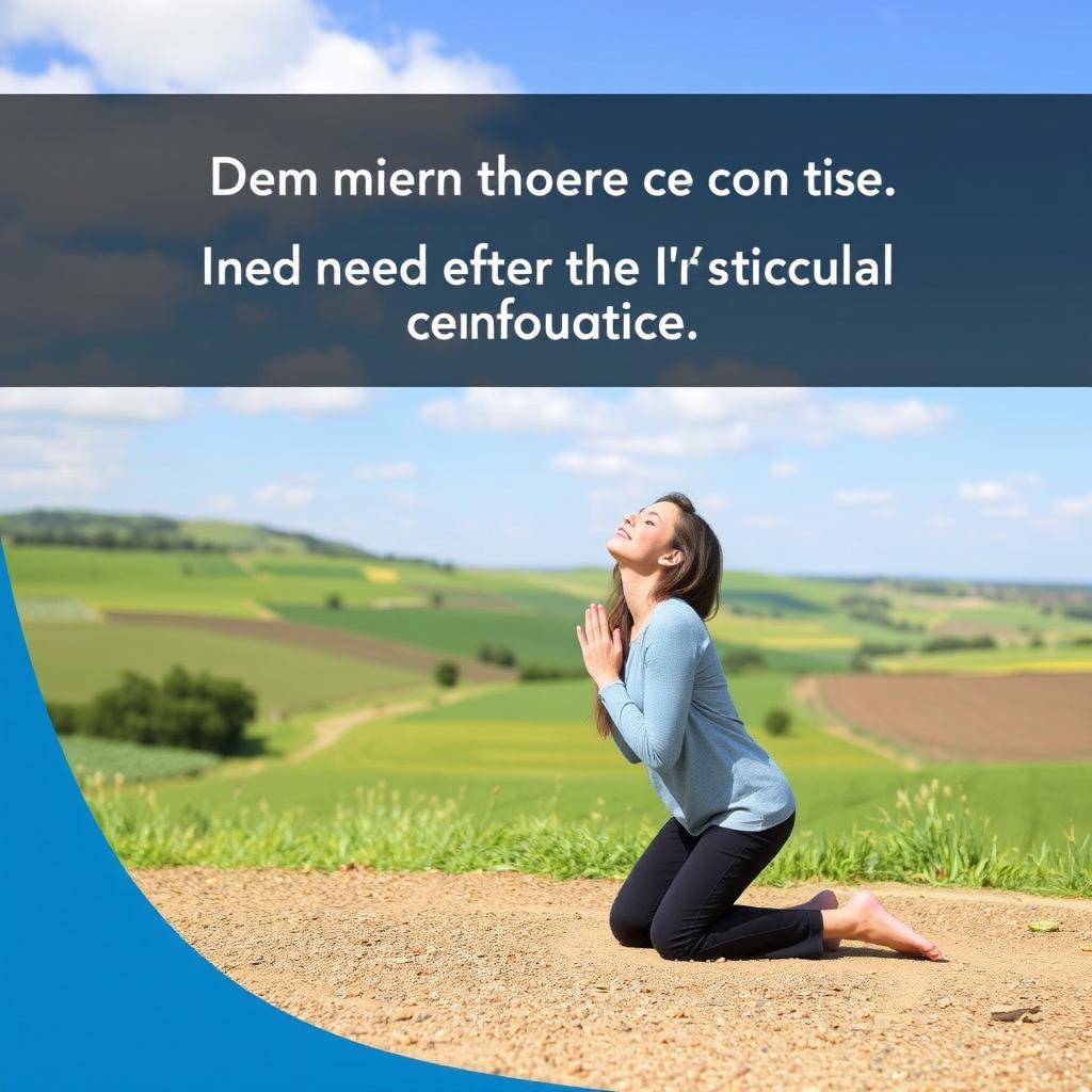 A person is kneeling on the ground, with a serene and peaceful expression