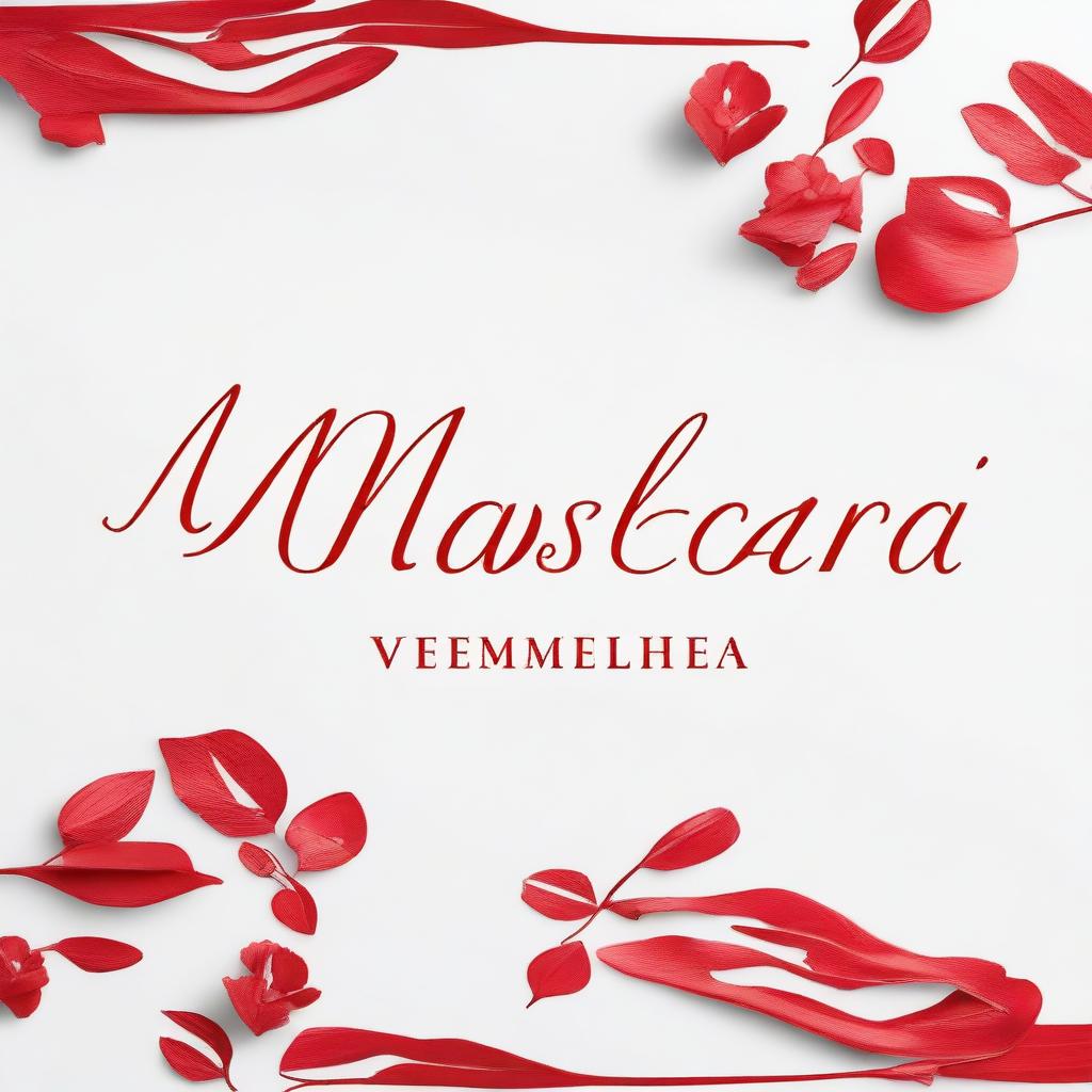 On a white background, the words 'A máscara Vermelha' are written in italic font