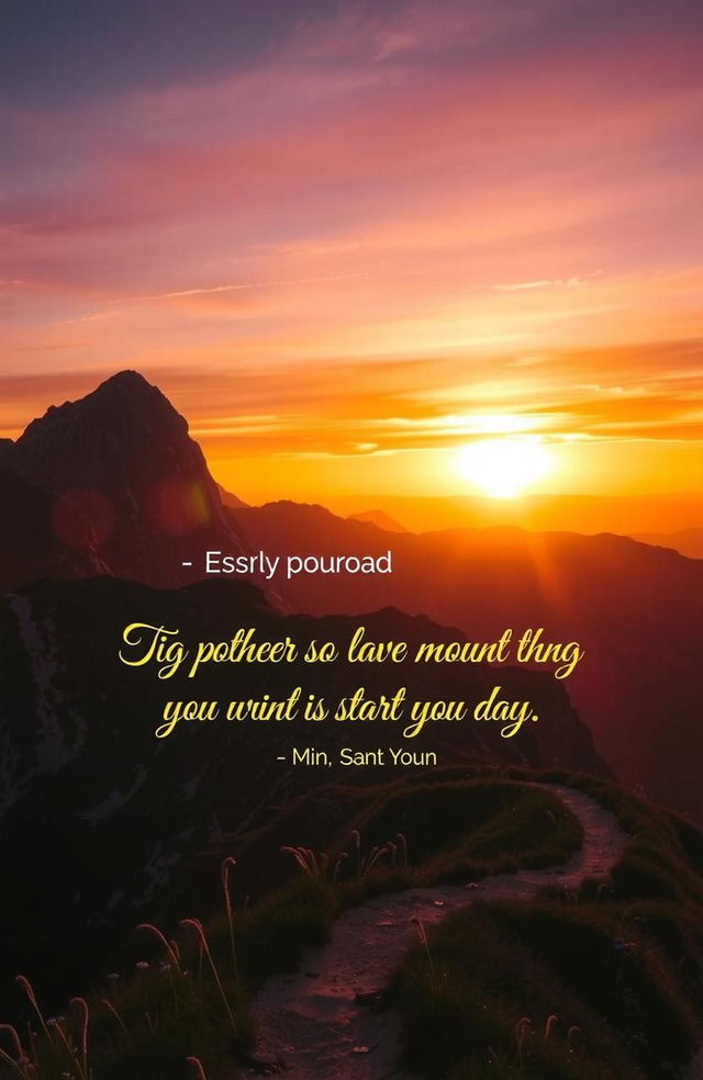 A motivational Instagram Story background with a sunrise over mountains, a trail leading towards it, and an inspiring quote.