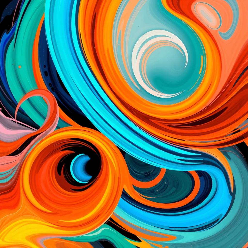 An abstract art piece featuring vibrant swirls of colors and geometric shapes