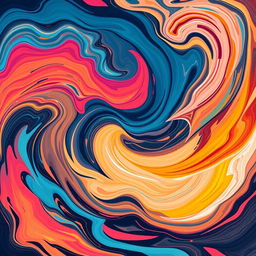 An abstract art piece featuring vibrant swirls of colors and geometric shapes