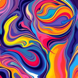 An abstract art piece featuring vibrant swirls of colors and geometric shapes