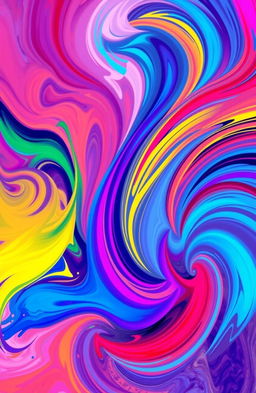 An abstract art piece featuring vibrant swirls of colors and geometric shapes