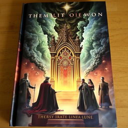 A captivating book cover showing a majestic throne at the center with light radiating from it