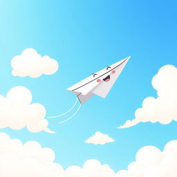 A cartoon-style paper plane flying through the sky