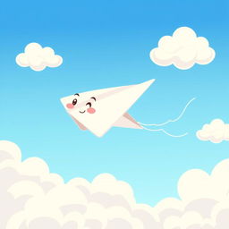 A cartoon-style paper plane flying through the sky