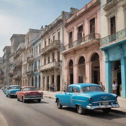 An updated vision of Cuba under the influence of modern capitalism, showcasing advanced technology, contemporary architecture, thriving entrepreneurship, and bustling city life.