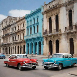 An updated vision of Cuba under the influence of modern capitalism, showcasing advanced technology, contemporary architecture, thriving entrepreneurship, and bustling city life.