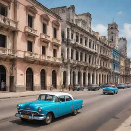 An updated vision of Cuba under the influence of modern capitalism, showcasing advanced technology, contemporary architecture, thriving entrepreneurship, and bustling city life.